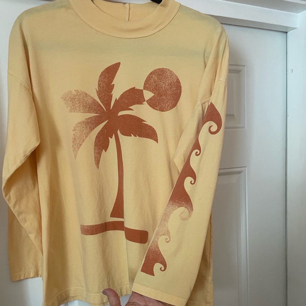 Free People midnight rider Yellow/orange Long Sleeve Tee with Palm Tree Design